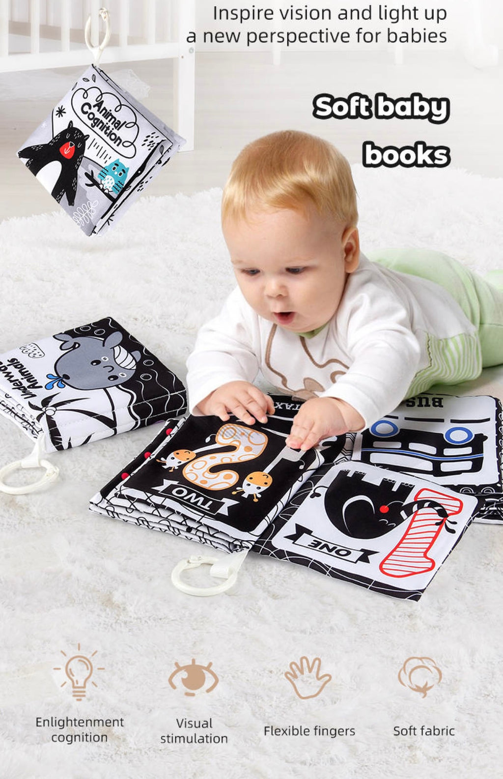 Black & White Montessori Baby Soft Book | Visual & Brain Development Toy (0–36 Months)